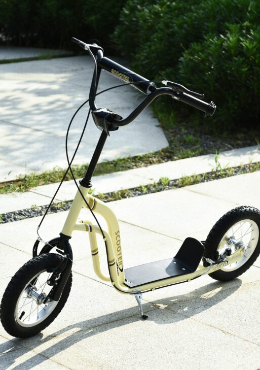 Youth Scooter Front and Rear Caliper Dual Brakes 12-Inch Inflatable Front Wheel Ride On Toy For Age 5+ - Beige