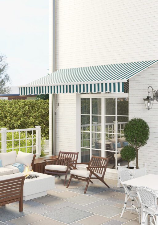 12' x 10' Retractable Awning Patio Awnings Sun Shade Shelter with Manual Crank Handle, 280g/m² UV & Water-Resistant Fabric and Aluminum Frame for Deck, Balcony, Yard, Green and White