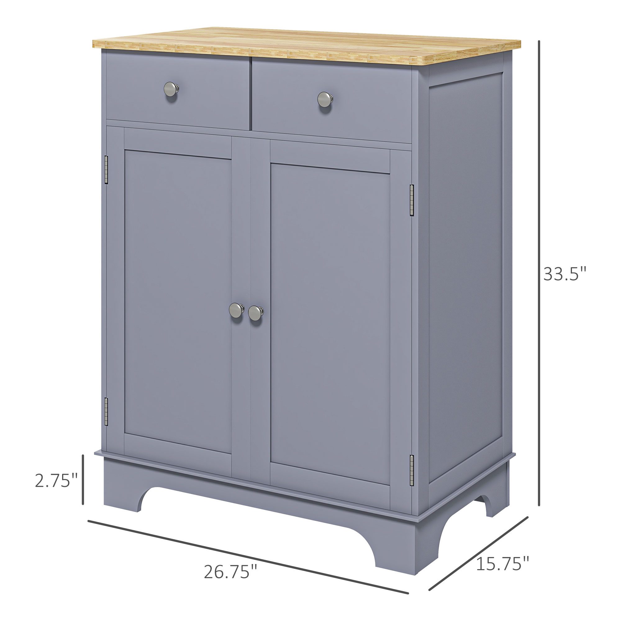 Kitchen Storage Cabinet, Sideboard Floor Cupboard with Solid Wood Top, Adjustable Shelf, and 2 Drawers, Gray - Image 1