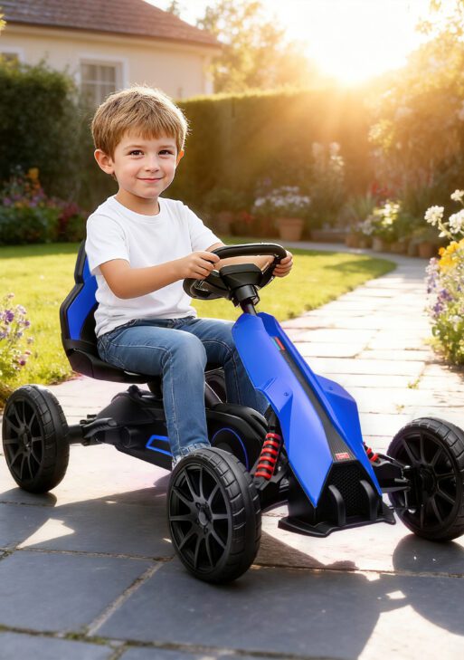 Kids Pedal Go Kart W/ Adjustable Seat, Swing Axle, Blue