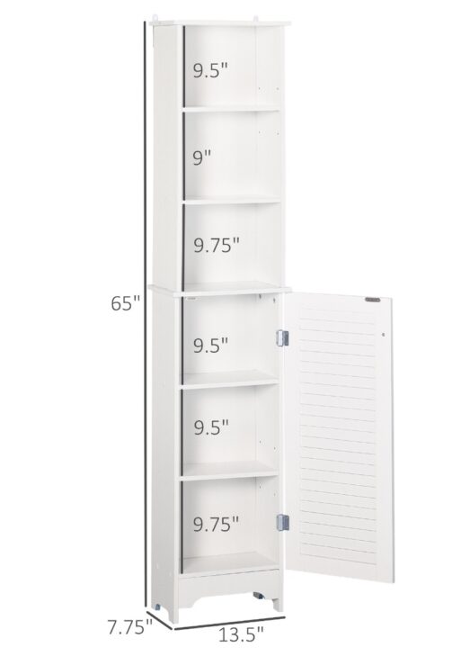 Tall Bathroom Storage Cabinet/Freestanding Linen Tower with 3-Tier Open Adjustable Shelf and Cupboard, White