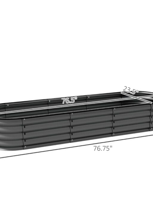 6.4' x 2' x 1' Galvanized Raised Garden Bed Kit, Metal Planter Box with Safety Edging, Dark Gray