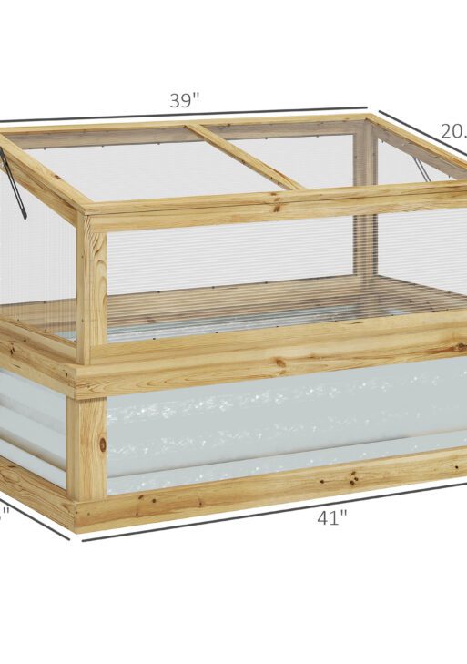 Raised Garden Flower Bed Kit with Lean-to Greenhouse, Wooden Cold Frame Planter, 41" x 22.5" x 28.25", Natural