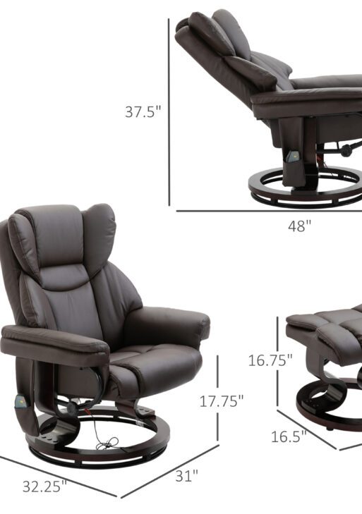 Massage Sofa Recliner Chair w/ Footrest, 10 Vibration Point, Faux PU Leather, Brown