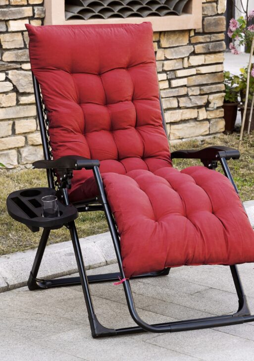 Padded Zero Gravity Chair, Folding Recliner Chair with Cup Holder Cushion, Red