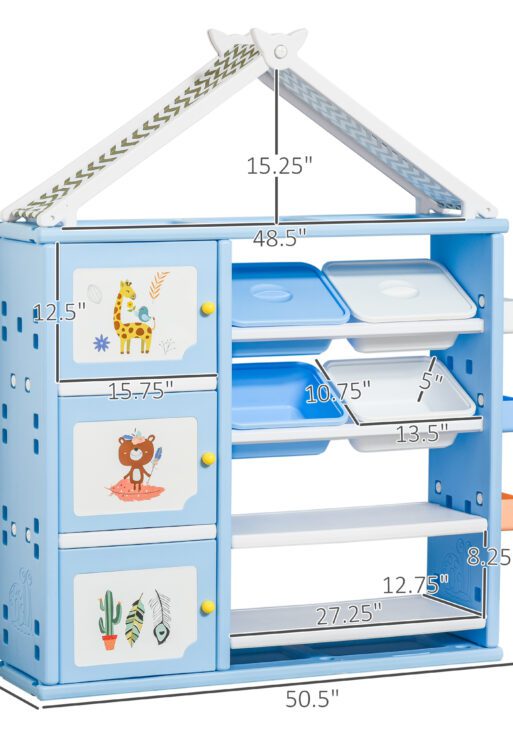 Kids Toy Storage Organizer with 4 Bins, Storage Cabinets, Bookshelf and 4-Layers Toy Collection Shelves, Blue