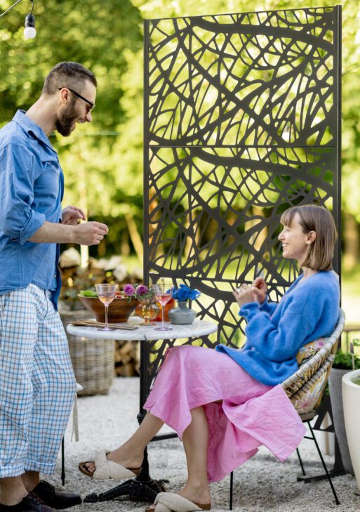 Decorative Outdoor Privacy Screen, See-Through Outdoor Divider/Separator with Twisted Branch Motif for Fun Shadows or Climbing Plant Trellis, Fence Panel for Garden Walkway, Backyard, 6.5FT