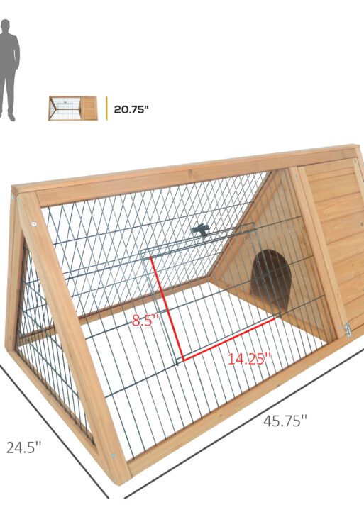 46" x 24" Wooden A-Frame Outdoor Rabbit Hutch, Small Animal Cage, Bunny Hutch with Outside Run & Ventilating Wire, for Rabbits, Chickens, Ducks, Yellow