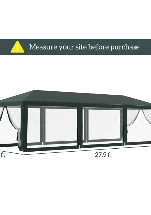 10' x 28' Party Tent, Outdoor Wedding Canopy & Gazebo with Removable Sidewalls, Shade Shelter for Events, BBQs, Green