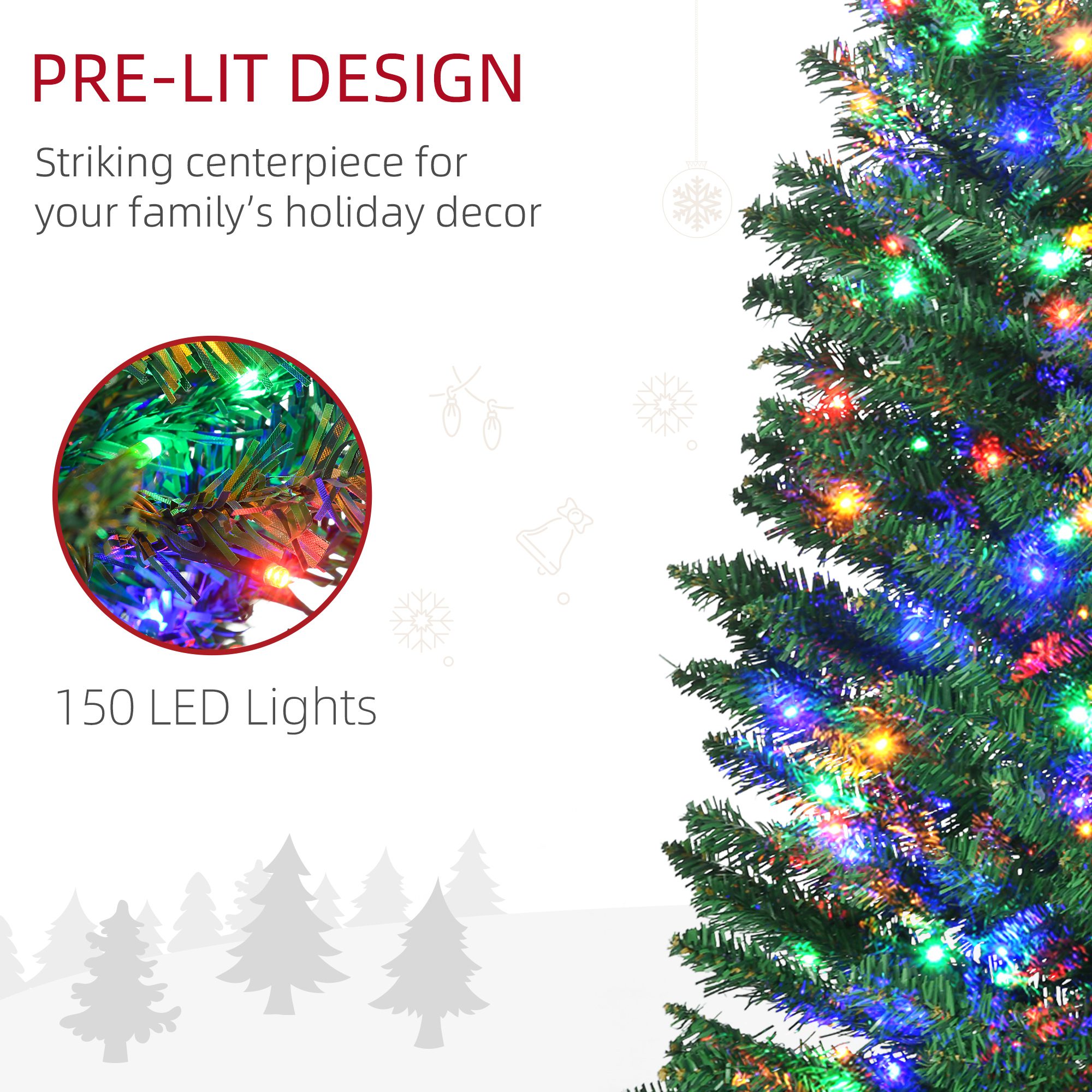 6' Artificial Pencil Christmas Trees Holiday Decoration with Colorful LED Lights, Steel Base, Skinny Shape - Image 4