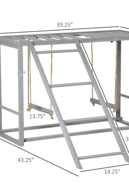 Chicken Activity Play with Swing Set for 3–4 Birds, Wooden Chicken Coop Accessory with Multiple Perches & Hen Ladder, Gray