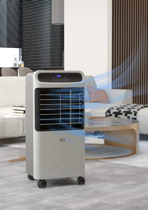 3-In-1 Ice Cooling Fan, Mobile Evaporative Air Cooler with Remote, Timer, Oscillating for Home Office, Bedroom, Gray