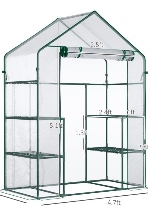 5' x 2.5' x 6.5' Mini Walk-in Greenhouse Kit, Portable Green House with 3 Tier Shelves, Roll-Up Door, and Weatherized Plastic Cover for Backyard Garden, Clear