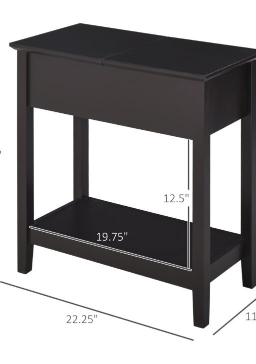 End Table, Narrow Side Table with Flip Top, Storage Cabinet, Bottom Shelf for Living Room, Dark Coffee