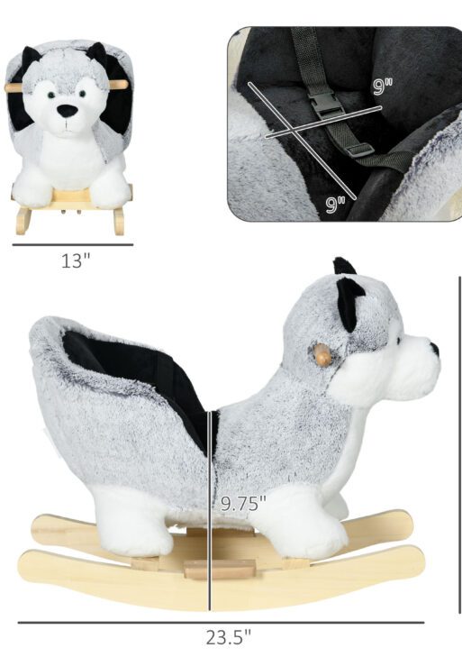 Toddler Rocking Chair Husky-Themed Rocking Animal with Wooden Base, Seat Belt for Kids 18-36 Months