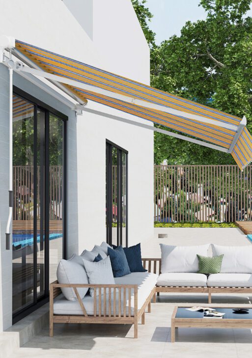 8' x 6.6' Patio Retractable Awning, Manual Exterior Sun Shade Deck Window Cover, Mixed Color