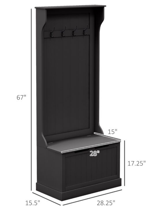 Entryway Hall Tree with Coat Rack and Sitting Bench, Mudroom Bench with Storage and Hooks, Black