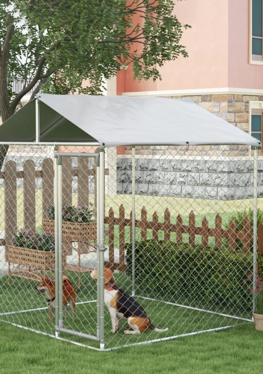 6.6' x 6.6' x 7.8' Dog Kennel Outdoor for Small Medium Dogs with Waterproof Roof, Silver