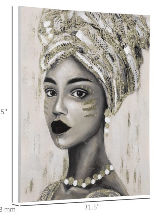 Hand-Painted Canvas Wall Art for Living Room Bedroom, Painting Gold African Woman, 39.25" x 31.5"