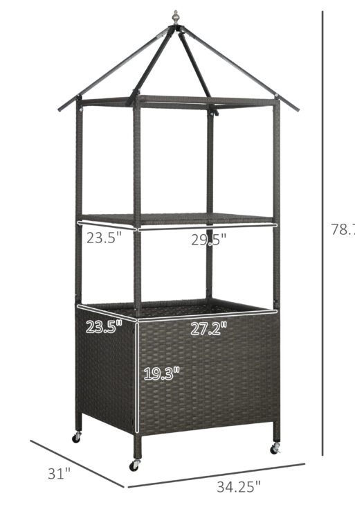 Outdoor Towel Valet Caddy, Covered Poolside Towel Holder Rack, Shelf, Basket, Rolling PE Rattan Wicker Storage on Wheels, Beige