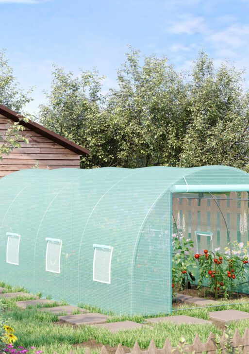 20' x 10' x 7' Walk-In Tunnel Greenhouse with Zippered Door & 8 Mesh Windows, Large Garden Green House Kit, Galvanized Steel Frame, Green