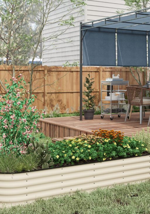 7.9' x 2' x 1.4' Galvanized Raised Garden Bed Kit, Metal Planter Box with Safety Edging, Cream