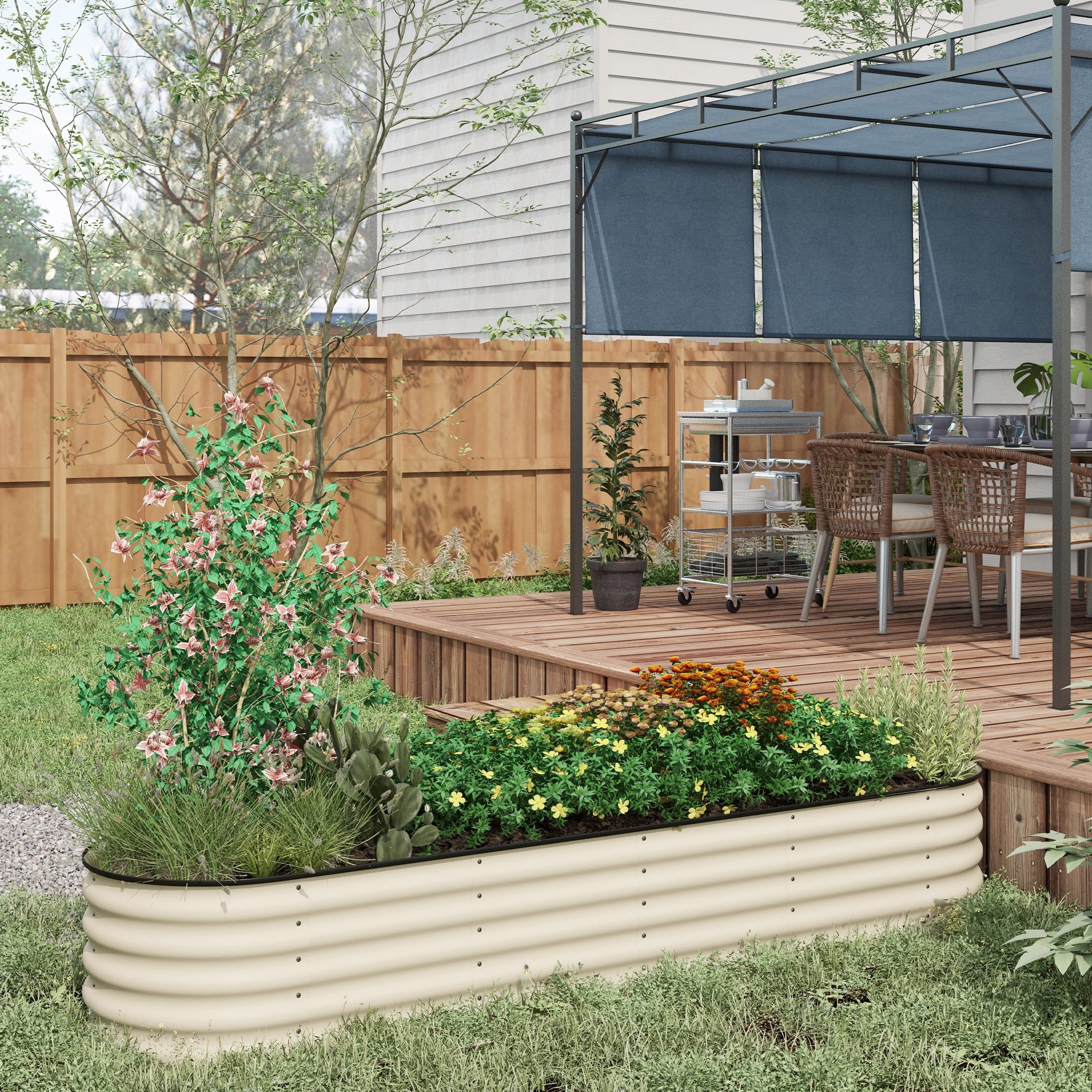 7.9' x 2' x 1.4' Galvanized Raised Garden Bed Kit, Metal Planter Box with Safety Edging, Cream