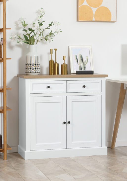 Sideboard Buffet Cabinet, Coffee Bar Cabinet with 2 Drawers and Double Door Cupboard for Kitchen, Living Room, Entryway, White