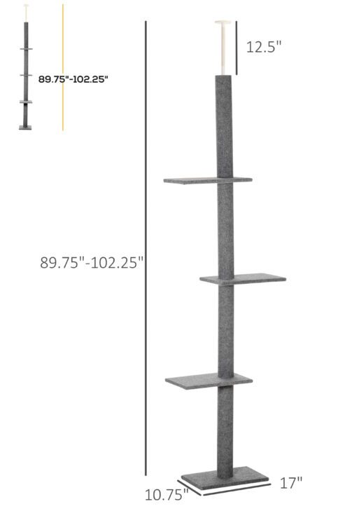 Floor-to-Ceiling Cat Tree Cat Climbing Tower with Sisal-Covered Scratching Posts Natural Cat Tree Activity Center for kittens Cat tower furniture, Grey