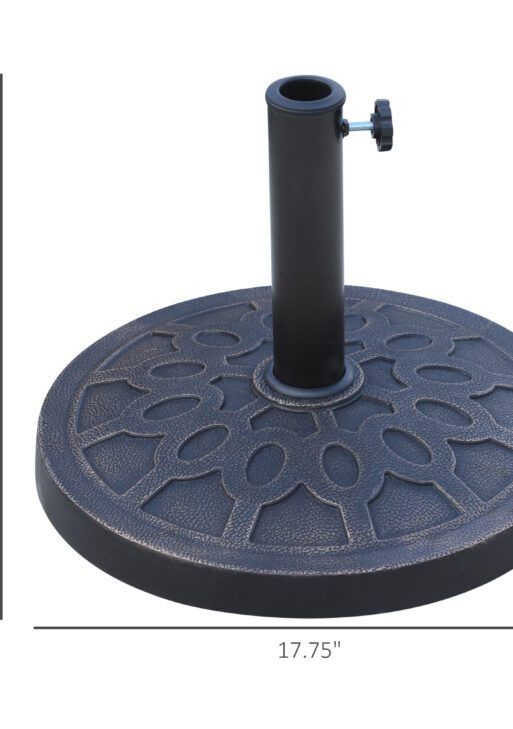 18" 26 lbs Round Resin Umbrella Base Stand Market Parasol Holder with Beautiful Decorative Pattern & Easy Setup, for Φ1.5", Φ1.89" Pole, for Lawn, Deck, Backyard, Garden, Bronze