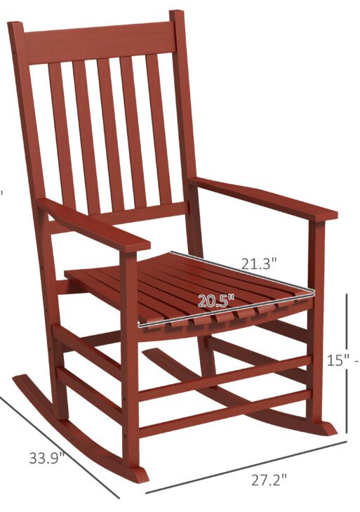 Outdoor Rocking Chair Set of 2, Patio Rocking Chair with Smooth Curves, High Density Wooden Rockers for Lawn Garden Porch, Supports Up to 350lbs, Wine Red