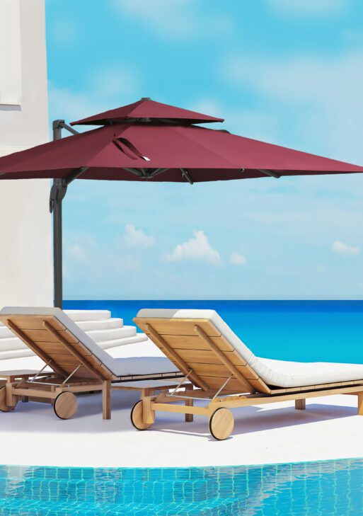 10ft Offset Patio Umbrella, Hanging Cantilever Umbrella, Square Shape, Aluminum Cross Base, Tilt, 360-Degree Rotation, Red