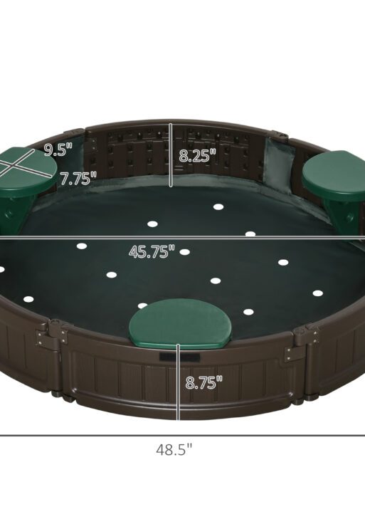 Kids Outdoor Sandbox with Cover Garden Bed Sand Pit, Easy Assembly Children's Round Sandbox for Backyard, Brown, 48.5" x 48.5" x 8.75"