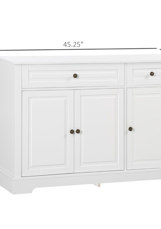 Sideboard Buffet Cabinet, Modern Accent Cabinet with 2 Drawers and Adjustable Shelves, Entryway Cabinet, White