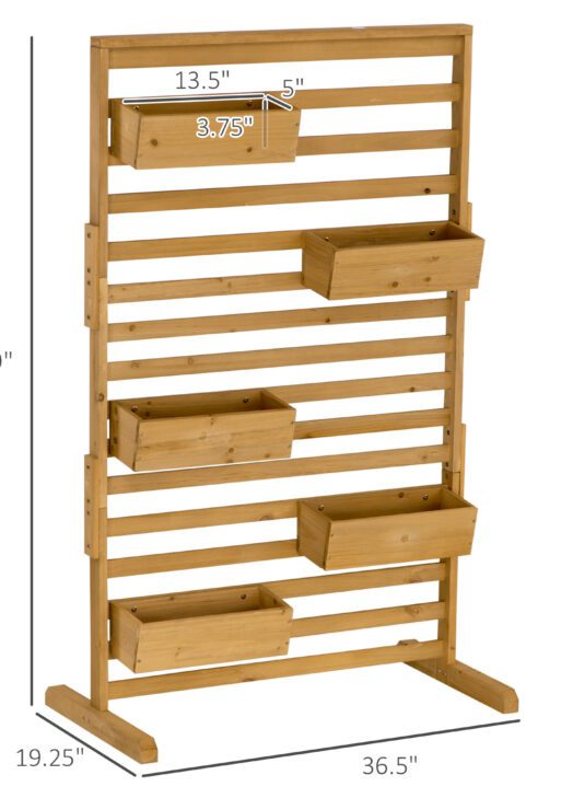 Wooden Plant Trellis Stand with 5 Hanging Planter Boxes, Freestanding Outdoor Plant Stand for Patio, Garden, Balcony, Porch