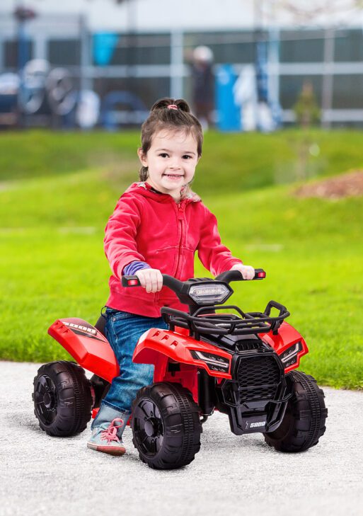 6V Battery Powered Electric ATV, Quad Four Wheeler Ride On Toy Car w/ LED Headlights for Kids Toddlers, Red