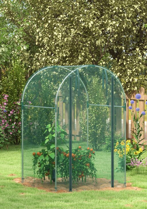 Galvanized Steel Crop Cage, Plant Protection Tent with Zippered Door, 4' x 4', Green