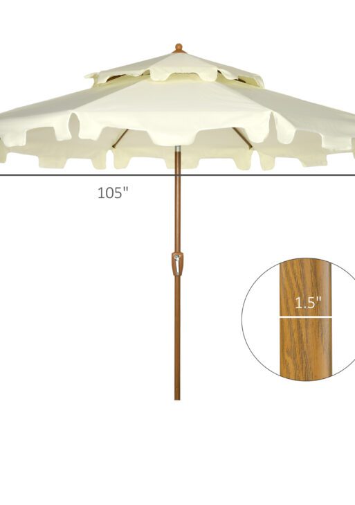 9' Patio Umbrella with Push Button Tilt and Crank, Double Top Ruffled Outdoor Market Table Umbrella with 8 Ribs, for Garden, Deck, Pool, Cream White