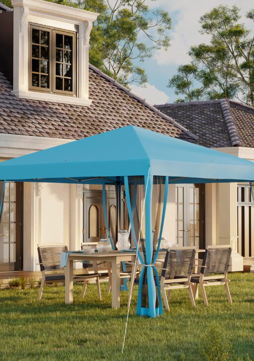 10' x 10' Pop Up Canopy Tent with Netting, Instant Gazebo, Screen House Room with Carry Bag, Height Adjustable, for Outdoor, Garden, Patio, Camping, Light Blue