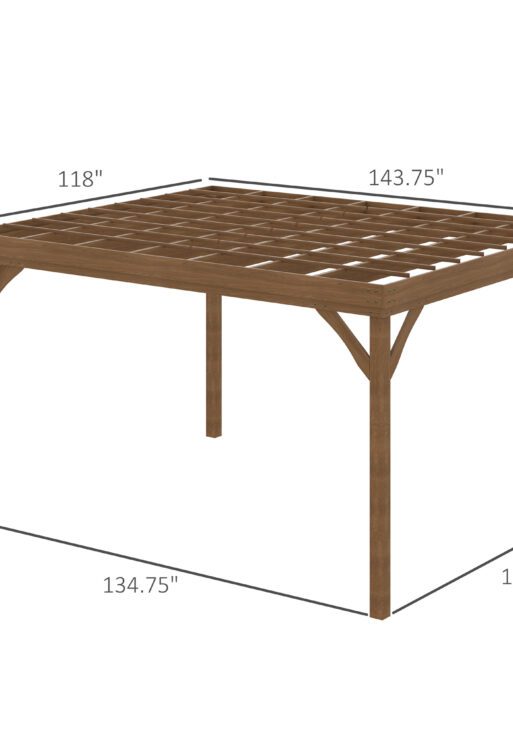 10' x 12' Outdoor Wooden Pergola, Grape Vine Gazebo with Concrete Anchors for Garden, Patio, Backyard, Deck, Brown