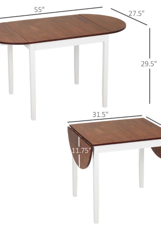 55" Wood Kitchen Table, Drop Leaf Tables for Small Spaces, Brown