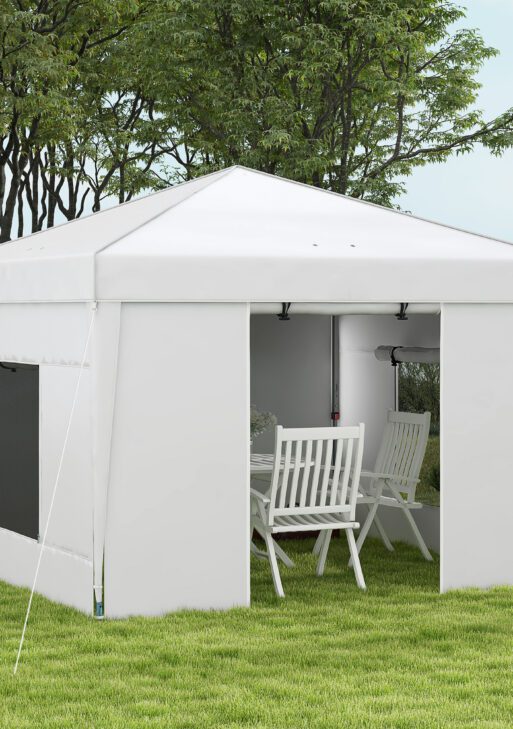 9.7' x 9.7' Pop Up Canopy with Sidewalls, Portable Canopy Tent with 2 Mesh Windows, Reflective Strips, Carry Bag, White
