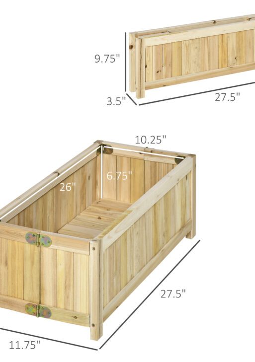 Foldable Raised Garden Bed, Wooden Planter Box, Herb Garden Planter with Drainage Holes, for Backyard, Patio to Grow Vegetables, Herbs, and Flowers, 27.6" x 11.6" x 9.8"