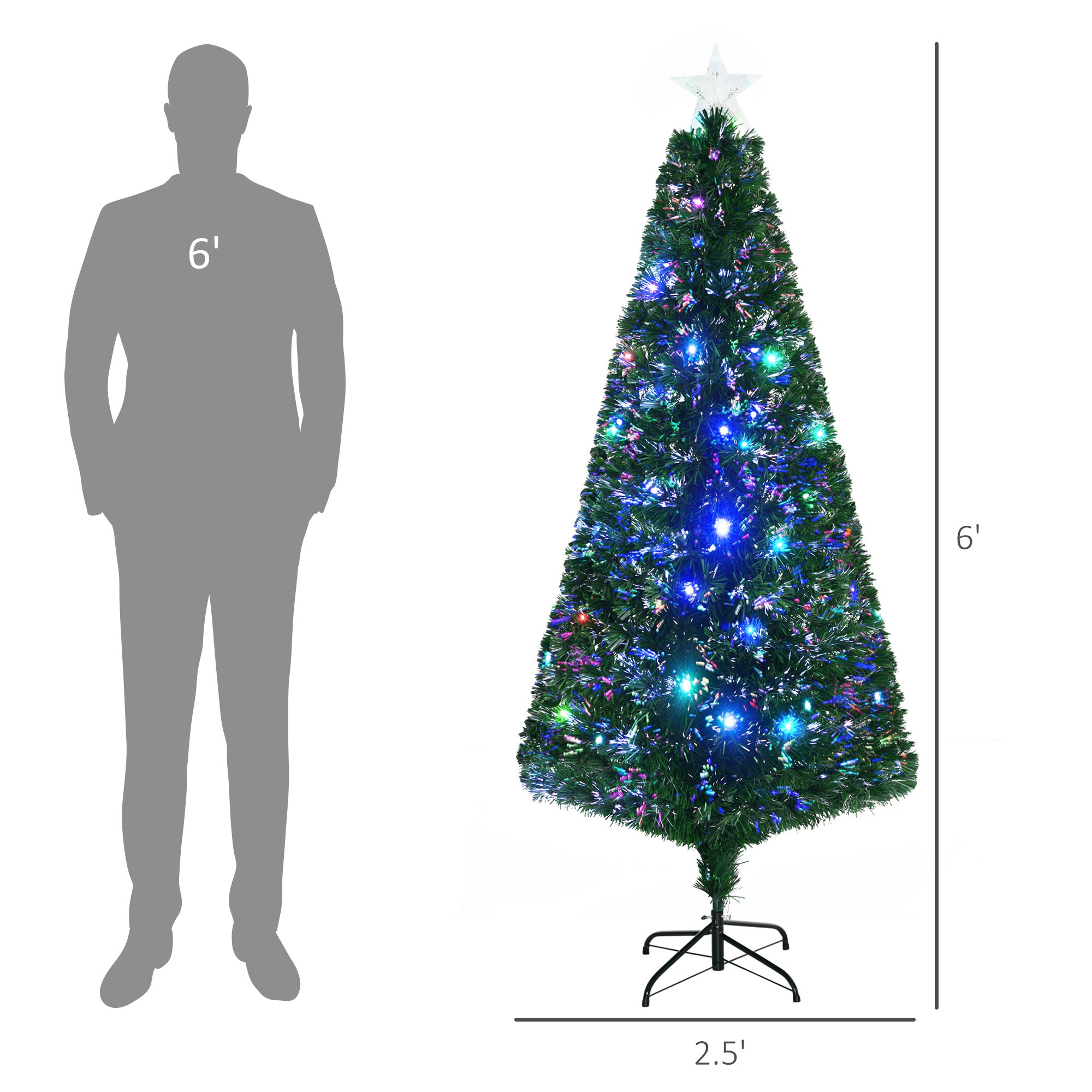 6' Tall Douglas Fir Pre-Lit Artificial Christmas Tree with Realistic Branches, 24 Multi-Color LED Lights, Fiber Optics and 230 Tips - Image 1