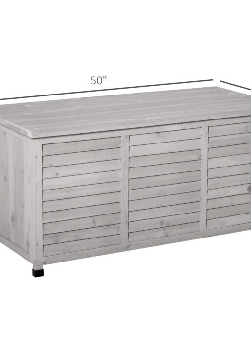 75 Gallon Wooden Deck Box, Outdoor Storage Container with Aerating Gap & Weather-Fighting Finish, Grey