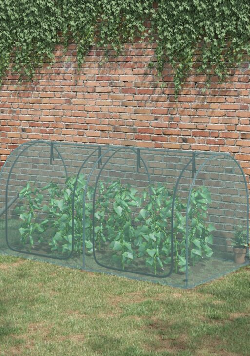 8' x 4' Crop Cage, Plant Protection Tent with Two Zippered Doors, Storage Bag and 4 Ground Stakes, for Garden, Yard, Lawn, Green