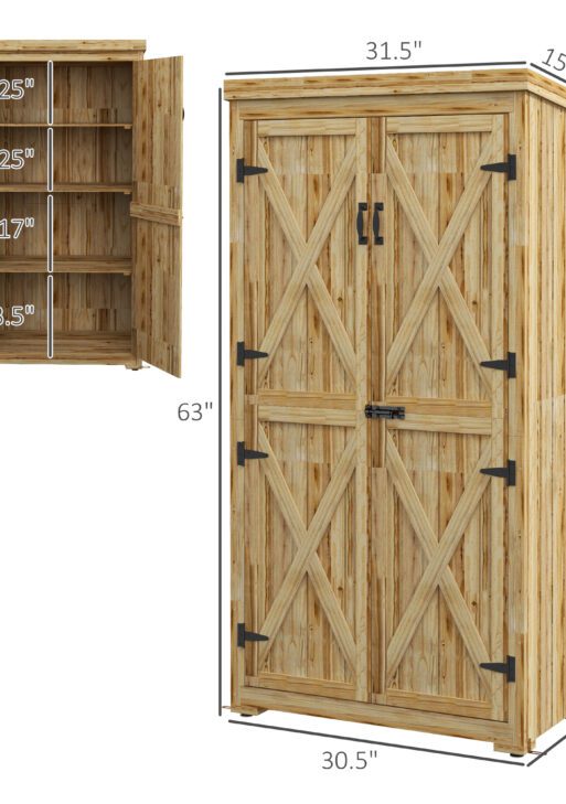 Outdoor Storage Cabinet Garden Shed with Waterproof Galvanized Metal Roof and Lockable Door, Natural