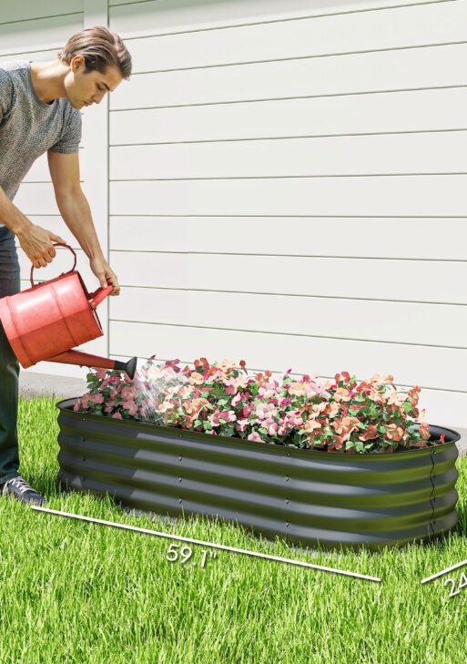 4.9' x 2' x 1' Galvanized Raised Garden Bed Kit, Metal Planter Box with Safety Edging, Dark Gray