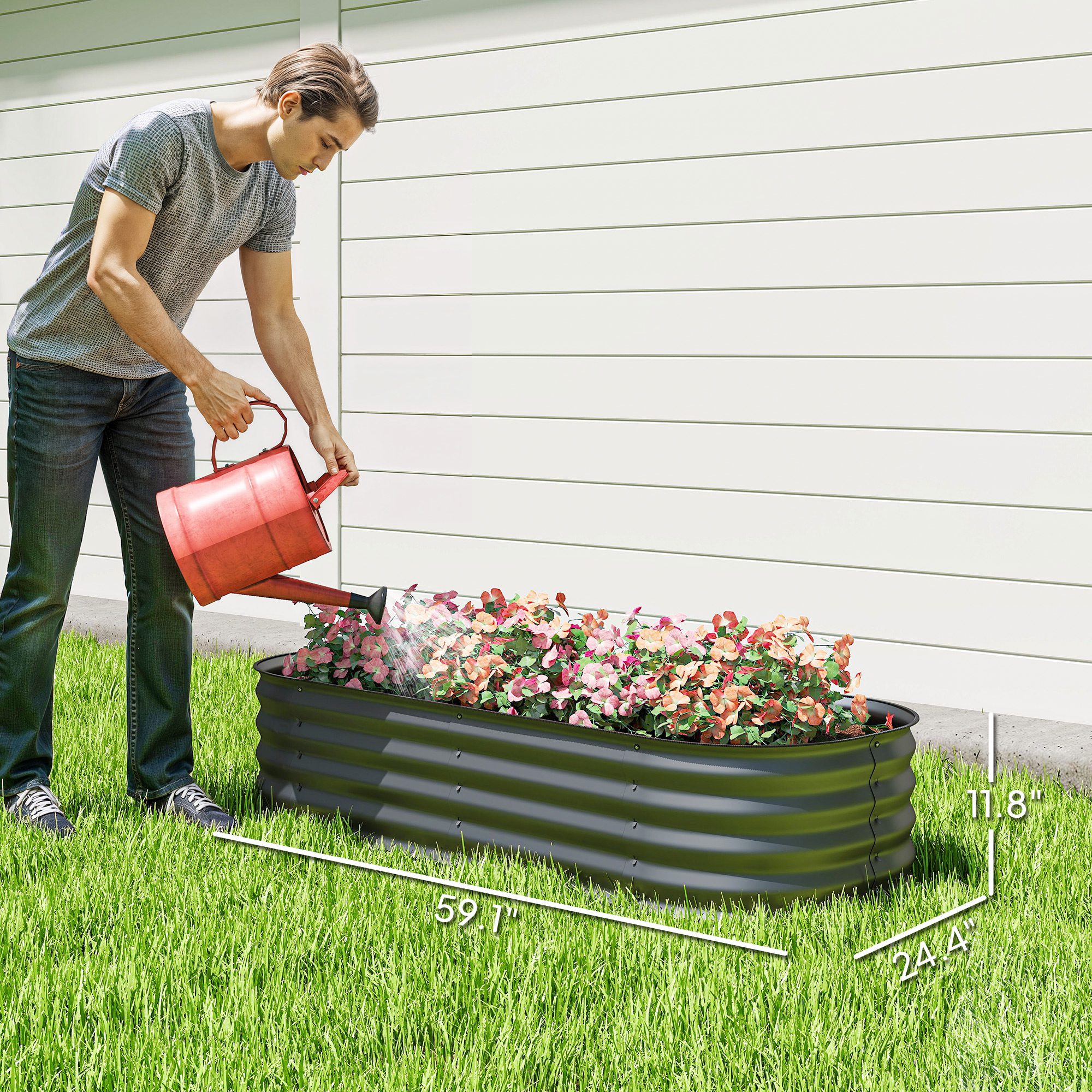 4.9' x 2' x 1' Galvanized Raised Garden Bed Kit, Metal Planter Box with Safety Edging, Dark Gray - Image 1