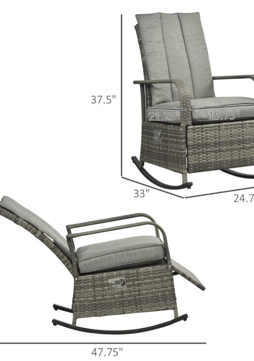 PE Rattan Rocking Recliner with Footrest, Gray